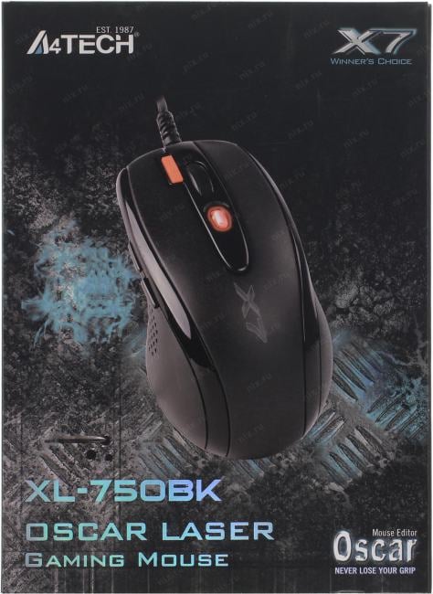 A4Tech Game Laser Mouse <XL-750BK-Black> (3600dpi)  (RTL) USB 7btn+Roll