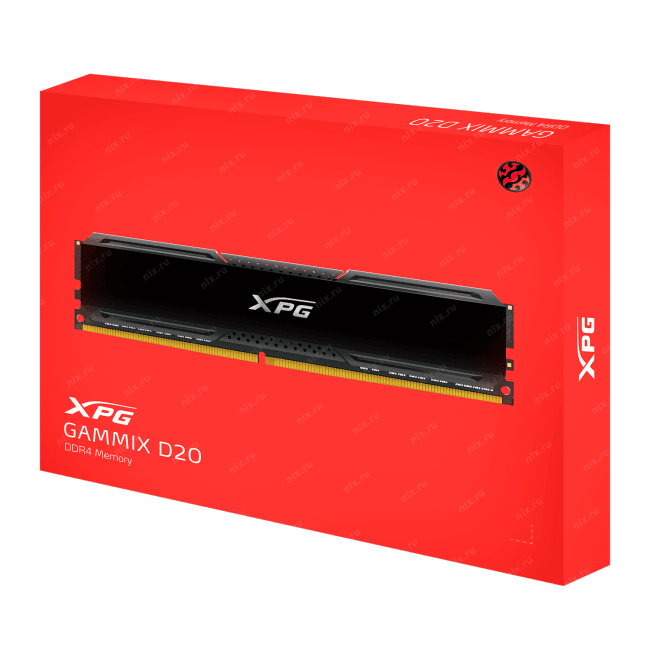 Модуль памяти ADATA  XPG GAMMIX D20 Black Gaming Memory AX4U360016G18I-DCBK20 32GB DDR4 3600 DIMM Non-ECC, CL18, 1.35V, Kit 2x16Gb, RTL