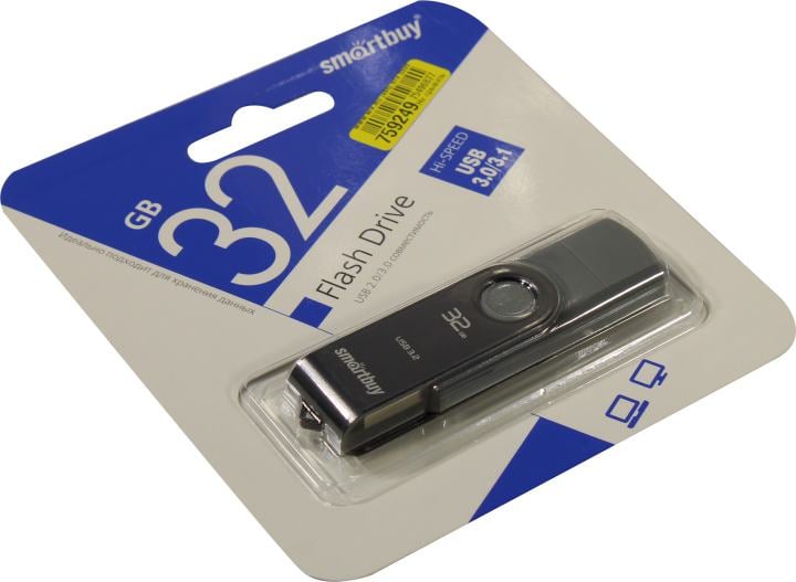 USB флеш накопитель 32 Gb SmartBuy Twist Dual Black Type-C/Type-A /пласт-металл/повор./SB032GB3DUOTWK