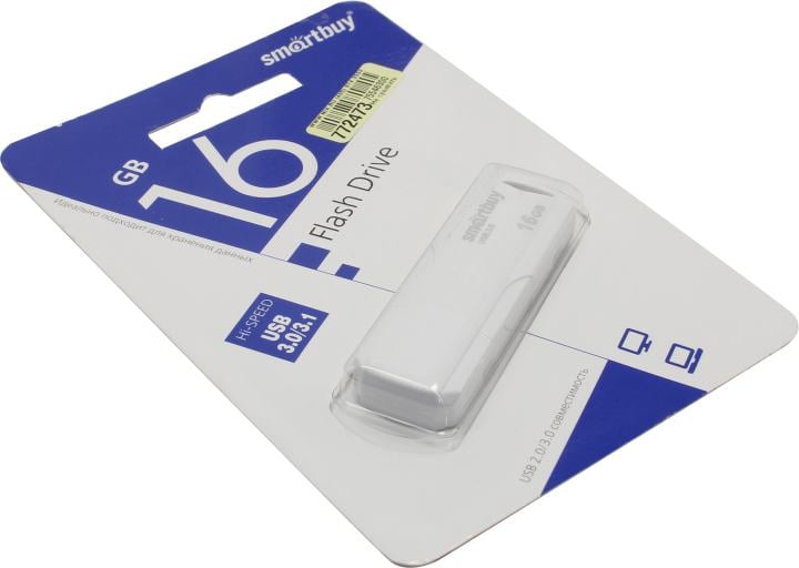Флешка USB Smartbuy CLUE white (SB16GbCLU-W3), 16Gb, USB 3.0/3.1, R/W 70/25, белый
