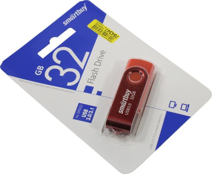 USB флеш накопитель 32 Gb SmartBuy Twist Red USB 3.0 пластик-металл/поворотная/R/W 70/40Mb/ SB032GB3TWR