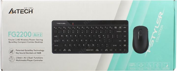 A4Tech Fstyler Wireless FG2200 Air2 Black (Кл-ра, USB,  FM+Мышь,3кн,  Roll,  USB, FM)