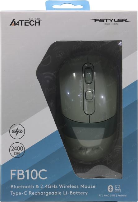 A4Tech FSTYLER Wireless&Bluetooth Optical Mouse <FB10C Matcha Green> (RTL)  USB  4btn+Roll