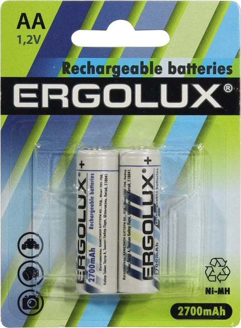 Аккумулятор Ergolux (NHAA2700BL2) (1.2V, 2700mAh) NiMh, Size  "AA"  (уп. 2  шт)