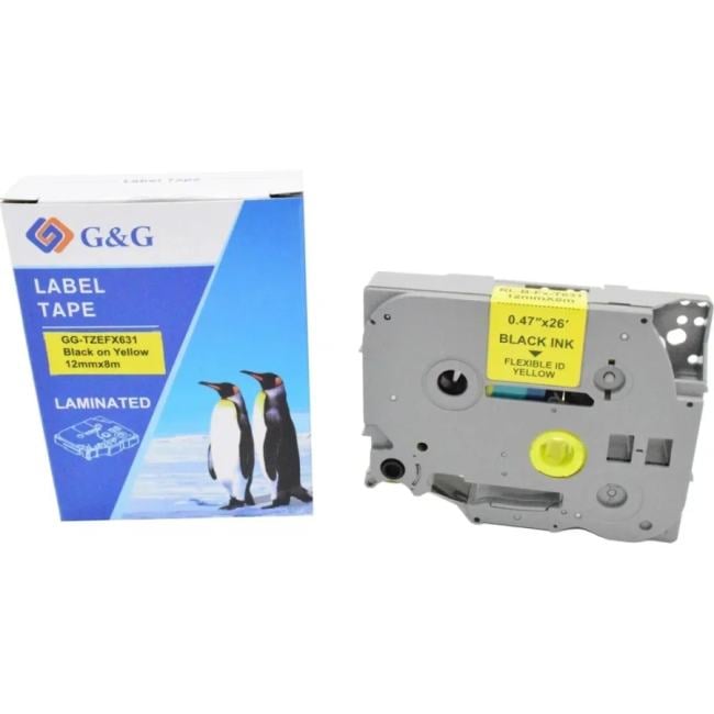 Картридж ленточный G&G GG-TZEFX631 черный на желтом 12x8  для Brother 1010/1260VP/1830VP/9700PC