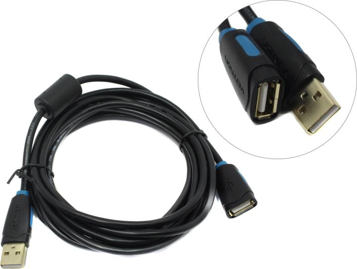 Кабель-удлинитель Vention USB 2.0 AM/AF - 3 м черный (CBCBI)