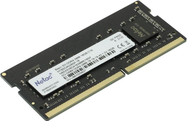 Оперативная память DDR4 16Gb 2666MHz Netac NTBSD4N26SP-16 Basic RTL PC4-21300 CL19 SO-DIMM 260-pin 1.2В single rank Ret [NTBSD4N26SP-16]