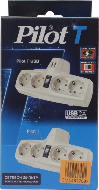 Сетевой фильтр ZIS  Pilot-T-USB  (4  розетки, 2xUSB)