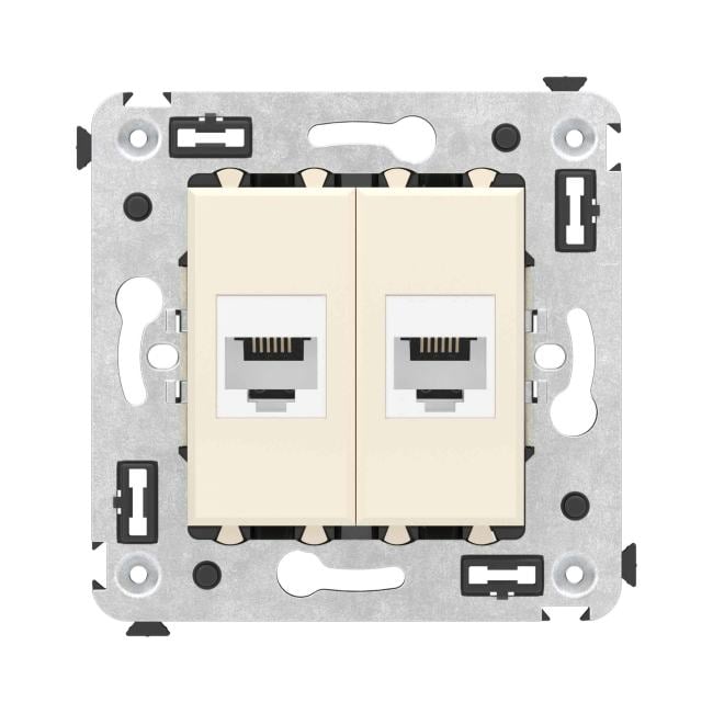 Телефонная розетка DKC 4405614 RJ-12 без шторки в стену  двойная,  "Ванильная  дымка", "Avanti"