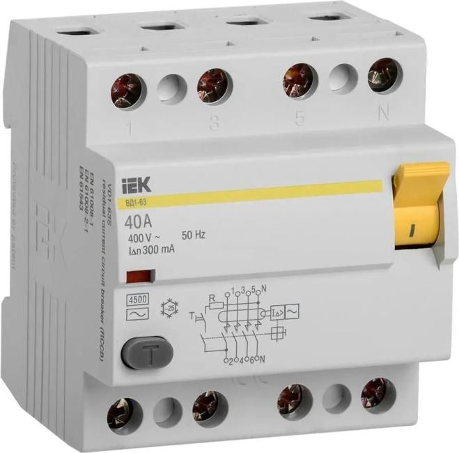 Выключатель дифференциального тока (ВДТ, УЗО) IEK MDV10-4-040-300 4п 40А 300мА  ВД1-63  AC
