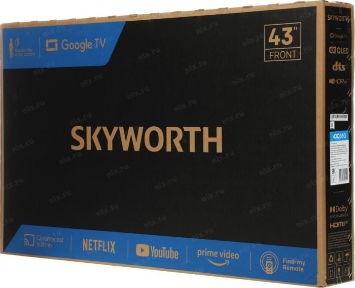 Телевизор QLED Skyworth 43" 43Q66G Google TV Frameless черный/серебристый 4K Ultra HD 60Hz DVB-T DVB-T2  DVB-C DVB-S DVB