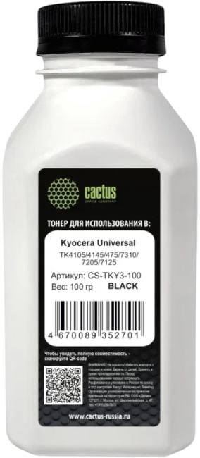 Тонер Cactus CS-TKY3-100 черный флакон 100гр. для принтера Kyoсera Universal  TK4105/4145/475/7310/7205/7125; "Kyocera F