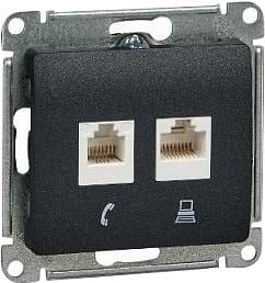 Schneider Electric GSL000785KK GLOSSA РОЗЕТКА двойная компьютерная  RJ45+RJ45,  кат.5E,  механизм, АНТРАЦИТ