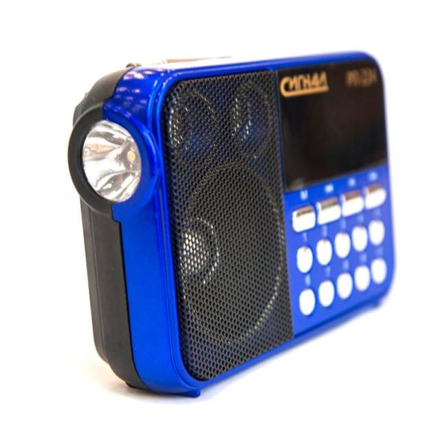 СИГНАЛ РП-224 FM 88-108МГц, бат. 3*АА, акб 400mA/h, USB/microSD,  дисплей, светодиодный фонарь