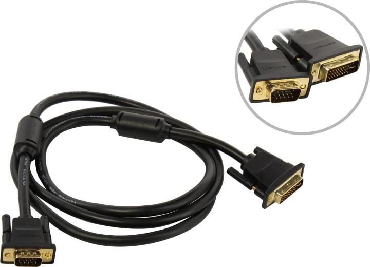 Кабель Vention DVI-I Dual link 24+5M/VGA 15M с ферритовым фильтром - 1.5м.