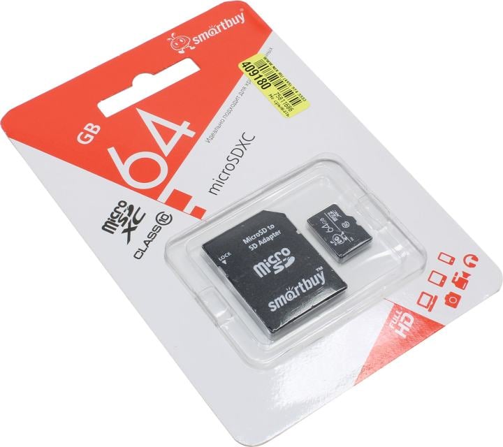 Карта памяти Smartbuy SB64GBSDCL10-01LE, 64ГБ, microSD, Class 10