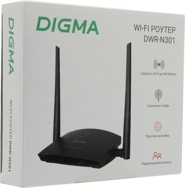 Digma <DWR-N301> WiFi Router (3UTP 100Mbps,  1WAN, 300Mbps, 2x5dBi)