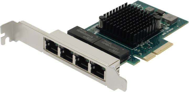 Exegate EX293453RUS Сетевой адаптер ExeGate EXE-BCM5719 (PCI-E x4 v2.0, порты 4xRJ45, 10/100/1000Mbps, Gigabit Chipset Broadcom BCM5719)