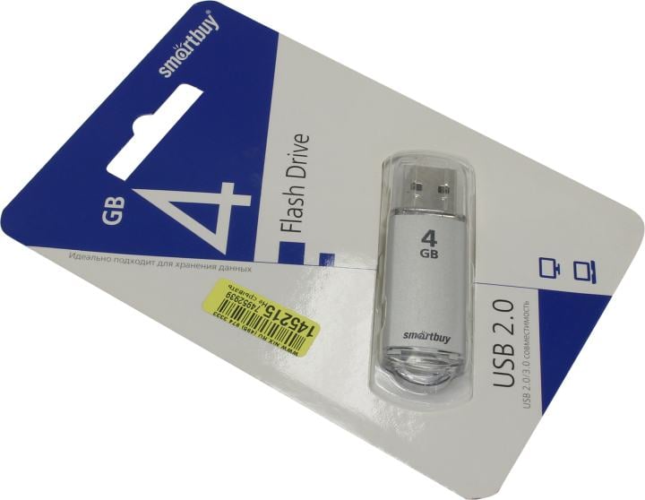 Флешка USB Smartbuy V-Cut series (SB4GbVC-S), 4Gb, USB 2.0, R/W 25/15, серебристый