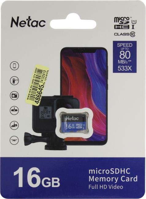 Netac <NT02P500STN-016G-S> microSDHC Memory Card 16Gb UHS-I  U1 Class 10