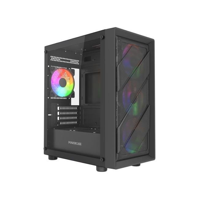 Корпус PowerCase CMMEM21B-L4, mATX, стекло, 4×120mm FRGB, черный