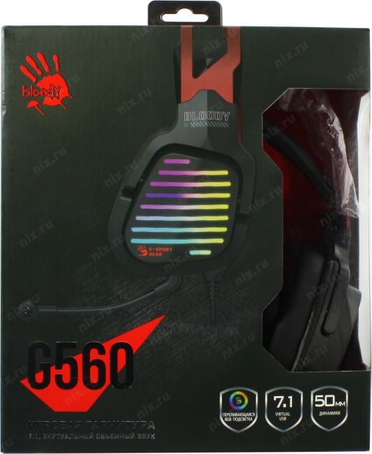Наушники с микрофоном Bloody G560 Sports Red (7.1, шнур 2м, USB,  с регулятором громкости)