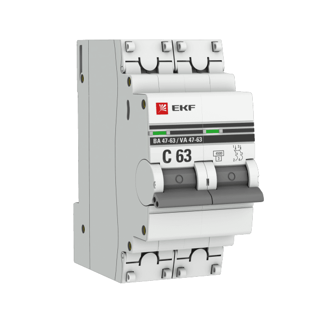 EKF mcb4763-2-63C-pro Выкл. авт двухполюсный 63А С  ВА47-63  4.5кА  PROxima (mcb4763-2-63C-pro)