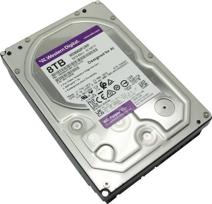 Жесткий диск Western Digital Purple Pro HDD 3.5" SATA 8Тb, 7200 rpm, 256MB buffer (DV&NVR + AI), WD8002PURP, 1 year