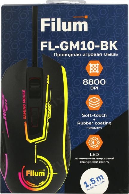 Filum Optical Mouse  <FL-GM10-BK>  (RTL)  USB 6btn+Roll,