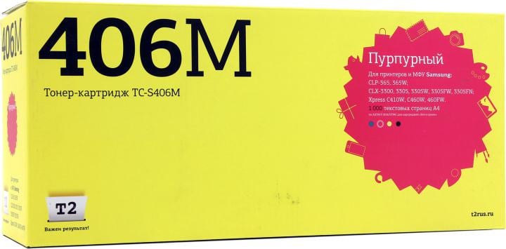Картридж лазерный T2 TC-S406M CLT-M406S/SU254A пурпурный (1000стр.) для Samsung CLP-365/CLX-3300/3305/Xpress C410