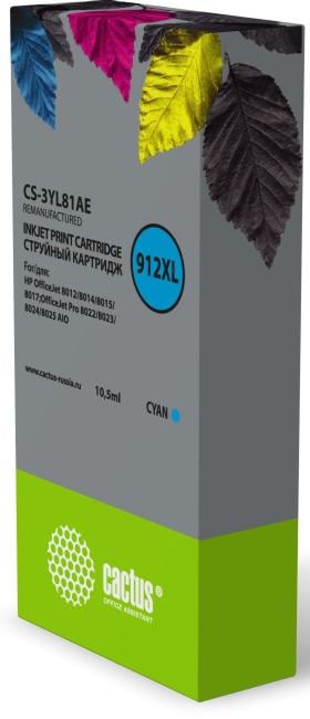Картридж струйный Cactus CS-3YL81AE 912XL голубой (10.5мл) для HP  OfficeJet  8012/8014/8015/8017;OfficeJet  Pro 8022/8023