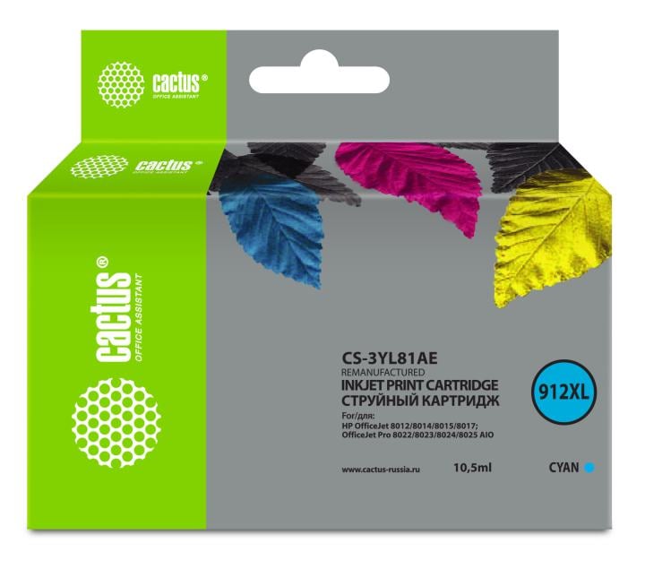 Картридж струйный Cactus CS-3YL81AE 912XL голубой (10.5мл) для HP  OfficeJet  8012/8014/8015/8017;OfficeJet  Pro 8022/8023
