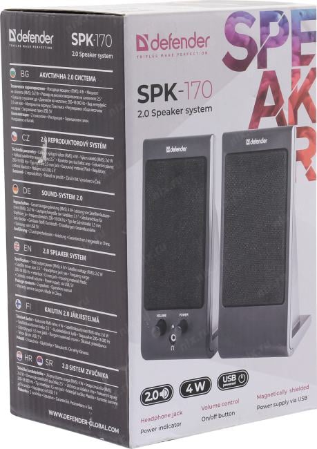 Колонки Defender SPK 170 <Black> (2x2W, питание от  USB)  <65165>