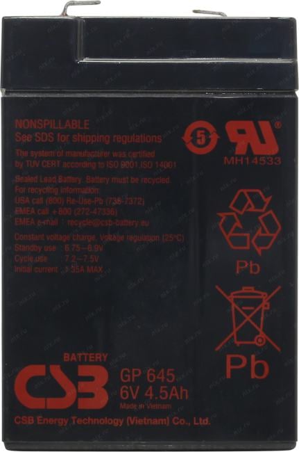 Аккумулятор CSB GP 645 (6V,  4.5Ah) для UPS