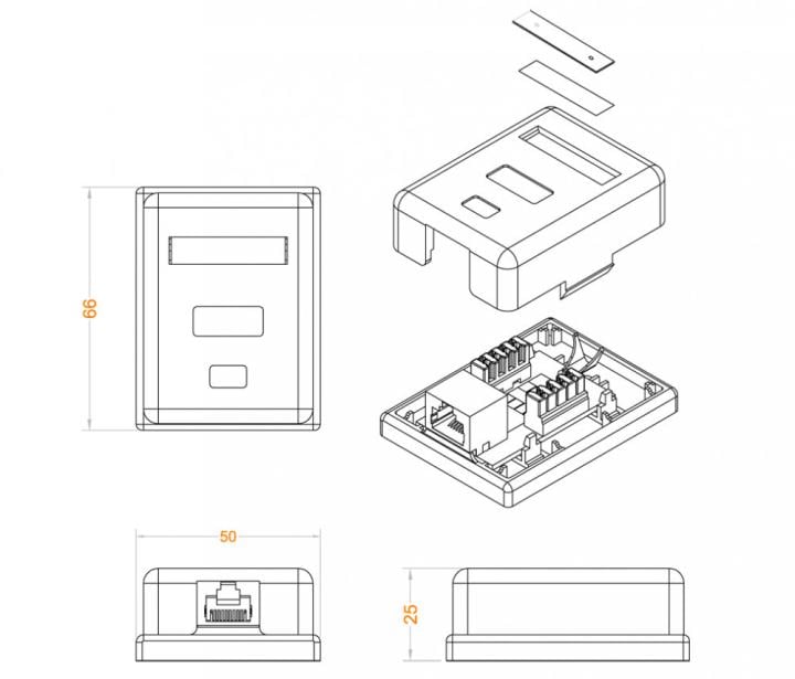 Hyperline SB1-1-8P8C-C5e-SH-WH Розетка компьютерная RJ-45(8P8C), категория 5e,  экранированная,  одинарная,  внешняя, Dual