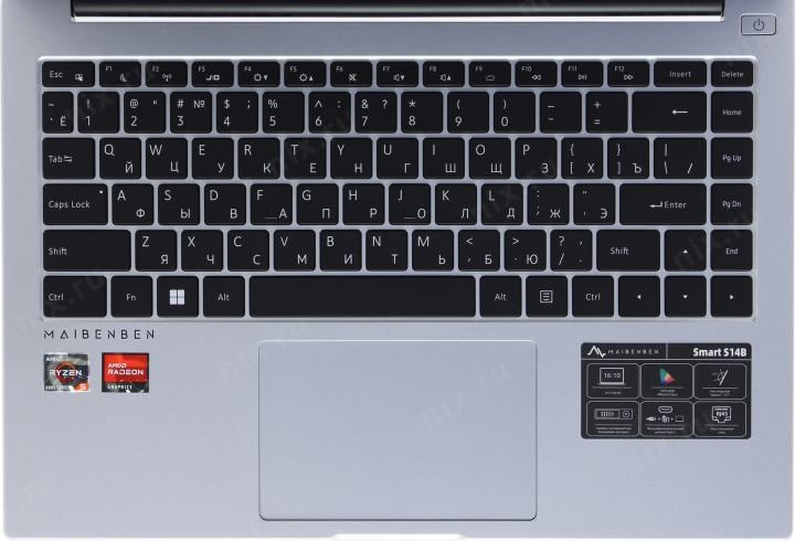 Maibenben Smart S14B 14.5"(3072x1920 (матовый) IPS)/AMD Ryzen 5 6600H(3.3Ghz)/16384Mb/512PCISSDGb/Int:AMD Radeon 660M/Cam/BT/WiFi/60WHr/war 1y/1.6kg/Silver/Linux + Screen 120Hz, 400nits, 16:10