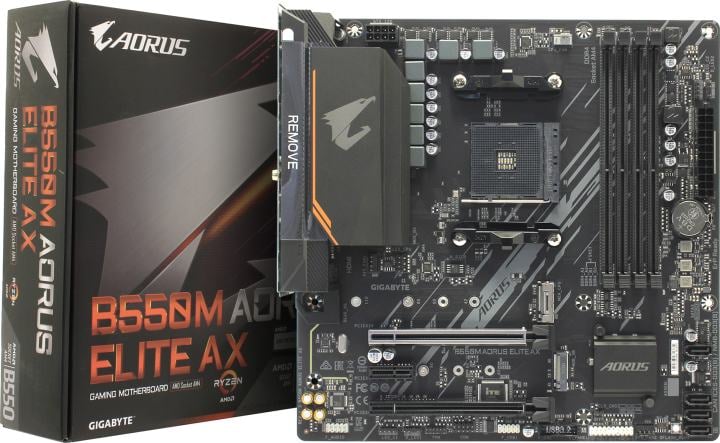 GIGABYTE B550M AORUS ELITE AX (RTL) AM4 <B550> 2xPCI-E DVI+HDMIGbLAN+WiFi SATA RAID  MicroATX  4DDR4