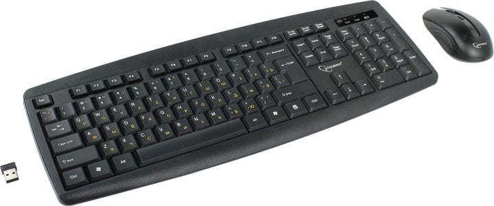 <073149> Комплект беспроводной (клавиатура+мышь) Gembird KBS-8000 Wireless (жёлтая кириллица, до 10 м) USB черный [KBS-8000]