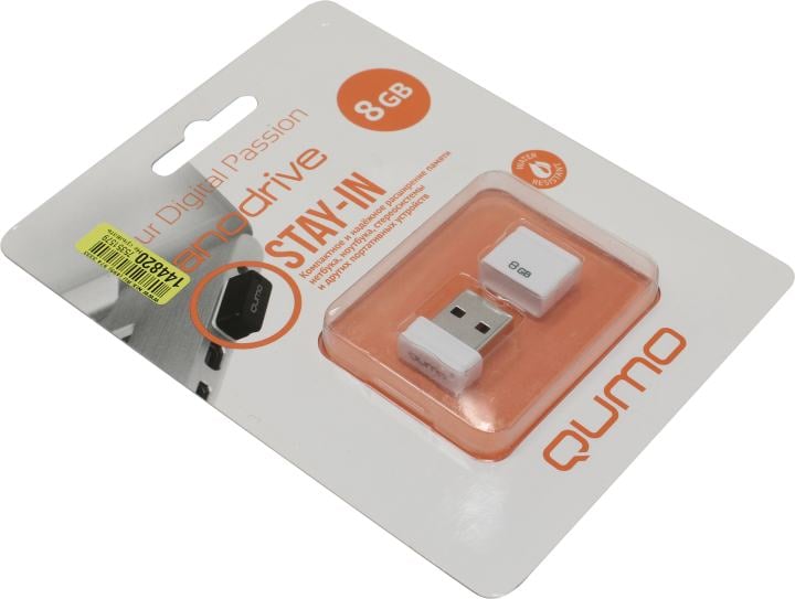 Флеш-накопитель QUMO QM8GUD-NANO-W, 8GB, USB 2.0, Nano