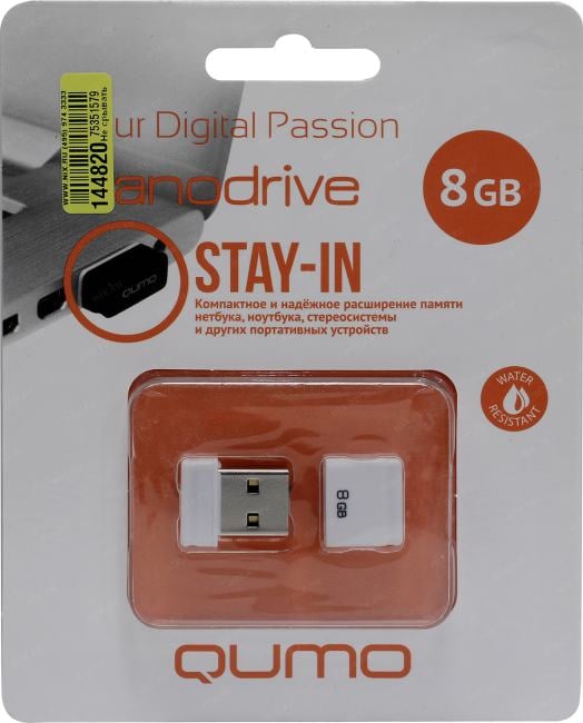 Qumo Nanodrive <QM8GUD-NANO-W> USB2.0 Flash Drive  8Gb  (RTL)