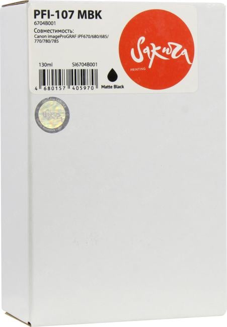 Картридж SAKURA SI6704B001 (PFI-107 MBK) Matte Black для  Canon  iPF-670/680/685/770/780/785