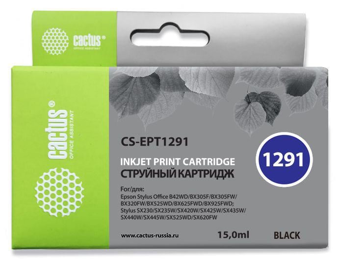 Картридж Cactus CS-EPT1291 Black для  Epson  B42/BX305/BX305F/BX320/BX525/BX625/SX420/SX425/SX525