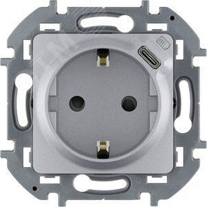 INSPIRIA Розетка 1-местная с заземлением с защитными шторками 16А с USB C 5В безвинтовое крепление алюминий