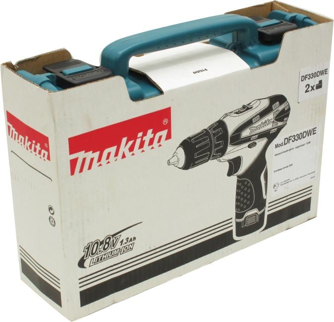 Дрель аккумуляторная Makita DF330DWE, 10.8 В, 2×1.3 Ач, Li-ion