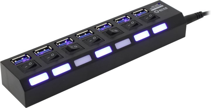 USB-хаб 5bites HB37-303PBK, 7×USB 3.0 Type A, чёрный