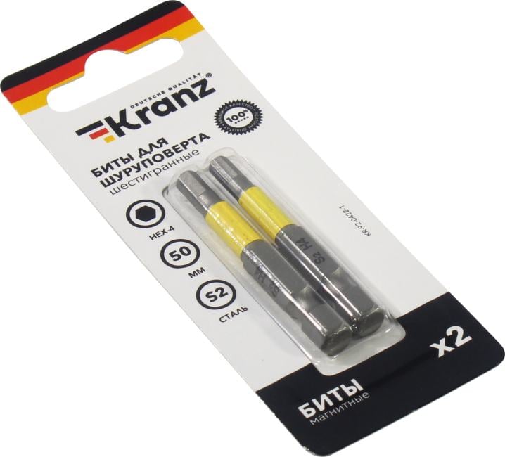 Kranz <KR-92-0422-1> Биты для шуруповерта (2 шт, HEX4,  S2, 50 мм)