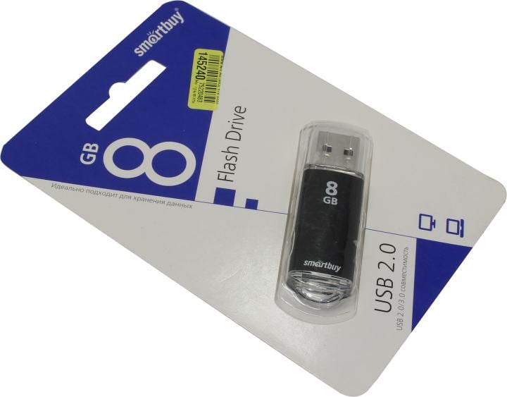 Флешка USB Smartbuy V-Cut Black (SB8GbVC-K), 8Gb, USB 2.0, R/W 20/10, черный