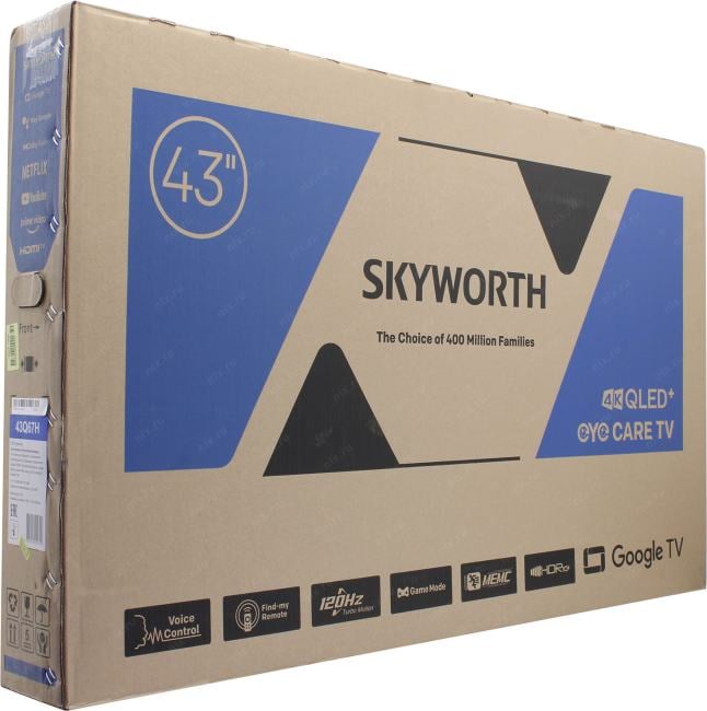 43"    QLED ЖК телевизор Skyworth 43Q67H (3840x2160, HDMI, LAN, WiFi, BT,  USB, DVB-T2, SmartTV)