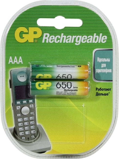 Аккумулятор GP 65AAAHC-2/ 2DECRC2-2/5DECRC2 (1.2V, 650mAh) NiMh, Size"AAA" <уп.  2  шт>