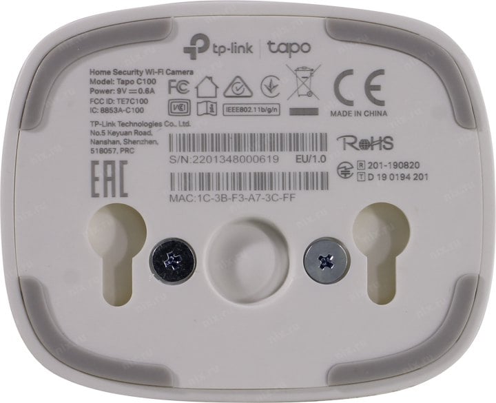 TP-LINK <Tapo C100> Home Security Camera (1920x1080, f=3.3mm, 802.11n,  microSD, микрофон, LED)